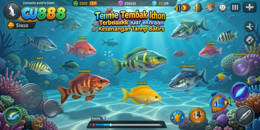 Screenshot gameplay CU888 menampilkan aksi seru menembak ikan.
