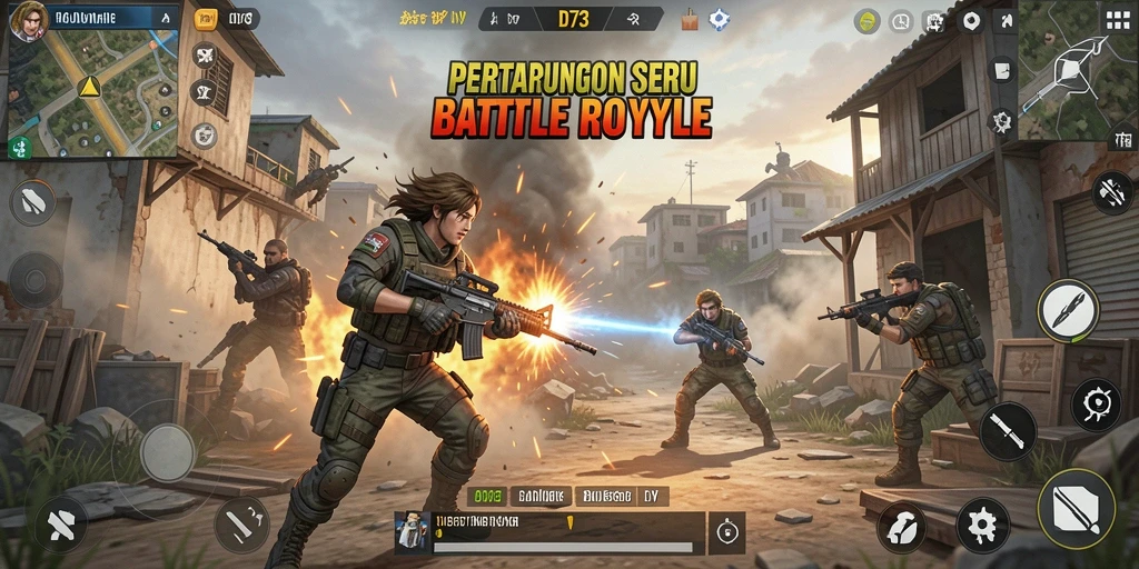 Gameplay D73 yang intens dan mendebarkan dalam mode Battle Royale.