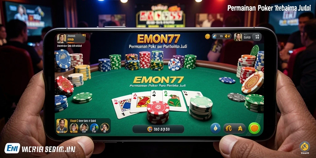 Tampilan gameplay Poker yang mengasyikkan di EMON77.