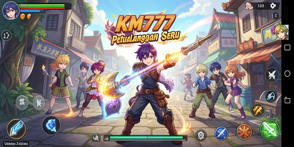 Tangkapan layar gameplay KM777 menampilkan aksi seru karakter Anime.