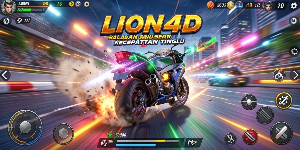 Tangkapan layar gameplay LION4D menampilkan aksi balapan yang seru dan cepat.