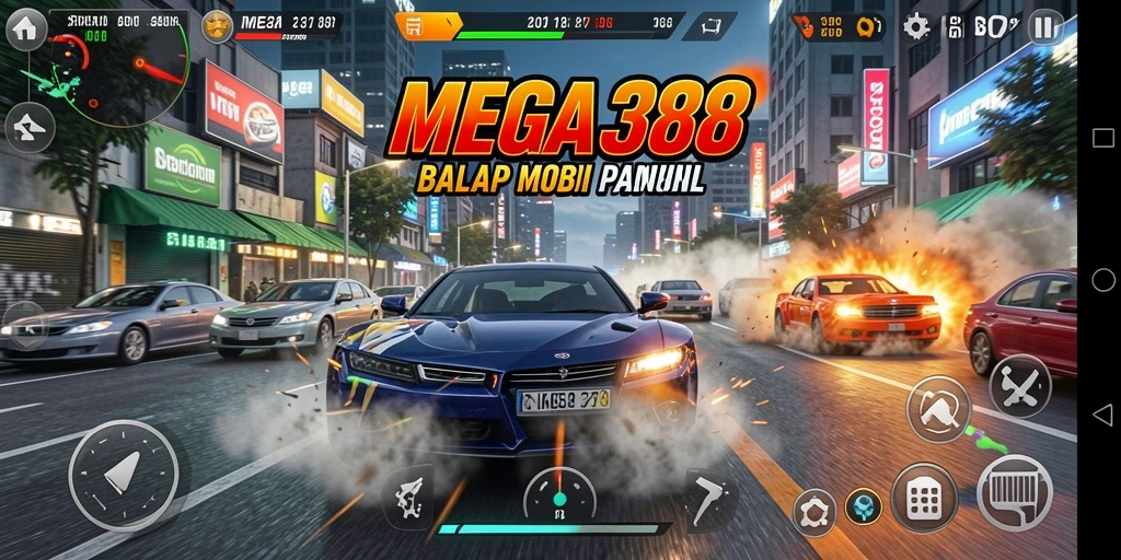Tampilkan akselerasi mobil dalam lintasan balap yang menegangkan.