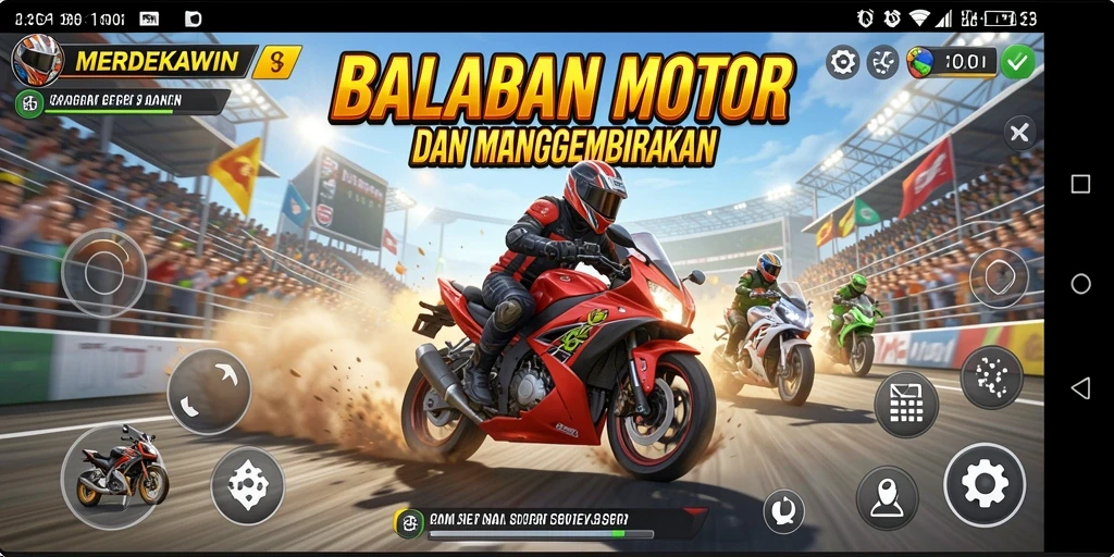 Gameplay seru balapan motor di MERDEKAWIN.