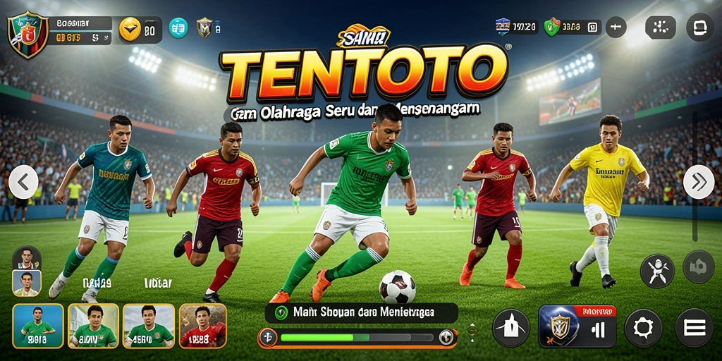 Screenshot gameplay TENTOTO menampilkan aksi seru di lapangan olahraga.
