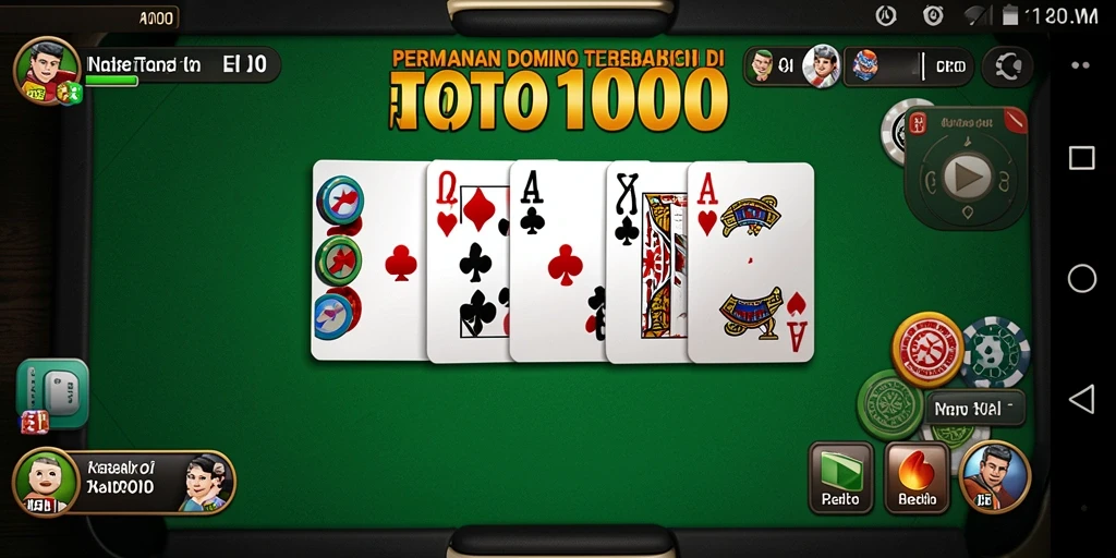 Screenshot TOTO1000 menunjukkan gameplay seru dengan tampilan domino yang menarik.
